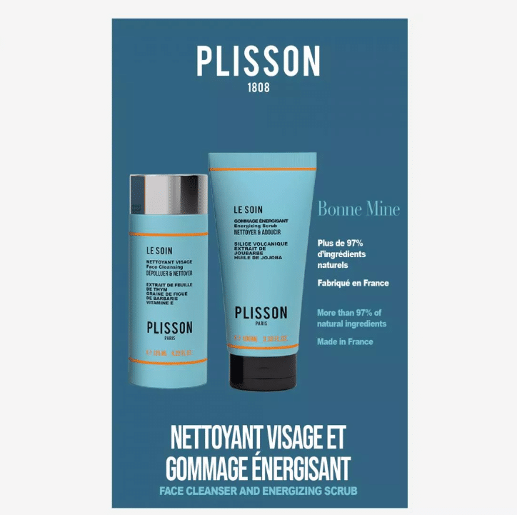 Coffret Duo Bonne Mine – Nettoyant visage & Gommage énergisant - Plisson - Vu de face sur fond blanc