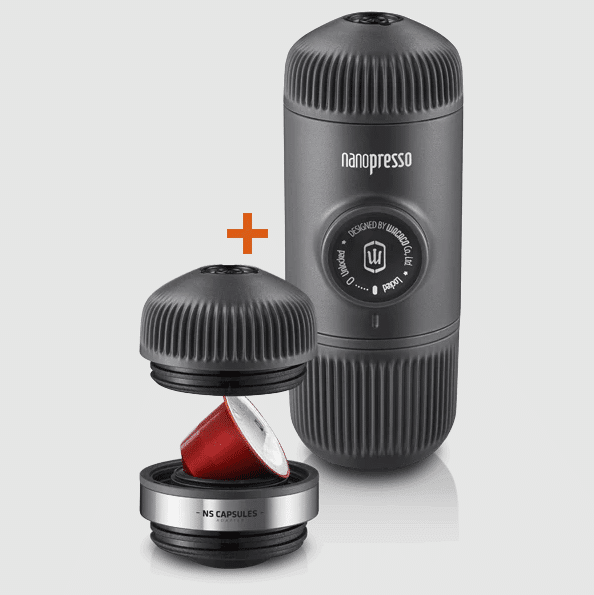 Machine à expresso portable Nanopresso + Adaptateur NS - Wacaco - Vue de face sur fond blanc