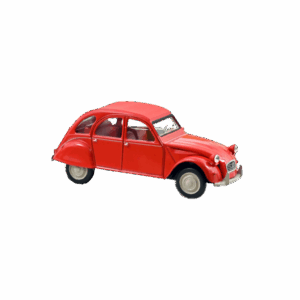 Voiture minimaliste 1/43 - Citroën 2CV 1978 – Rouge Géranium – Norev - Vue de face sur fond blanc