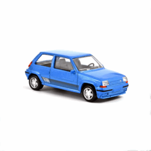 Voiture minimaliste 1/43 - Renault Supercinq GT Turbo Bleu - Norev - Vue de face sur fond blanc