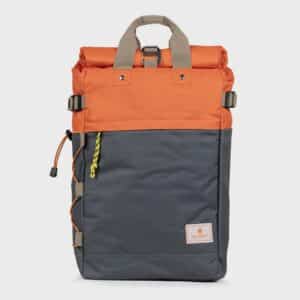 Sac à dos Roll-Top Orange et bleu grisé – 100 % Polyester Recyclé – Billybelt - Vu de face sur fond blanc