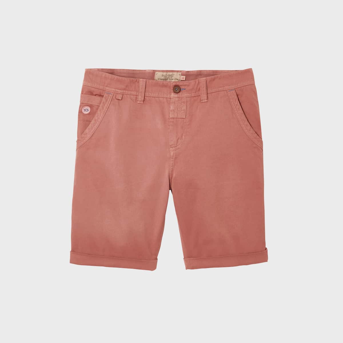 Short 100% coton biologique - first horizon - rose saumon - Billybelt - Vu de face sur fond blanc