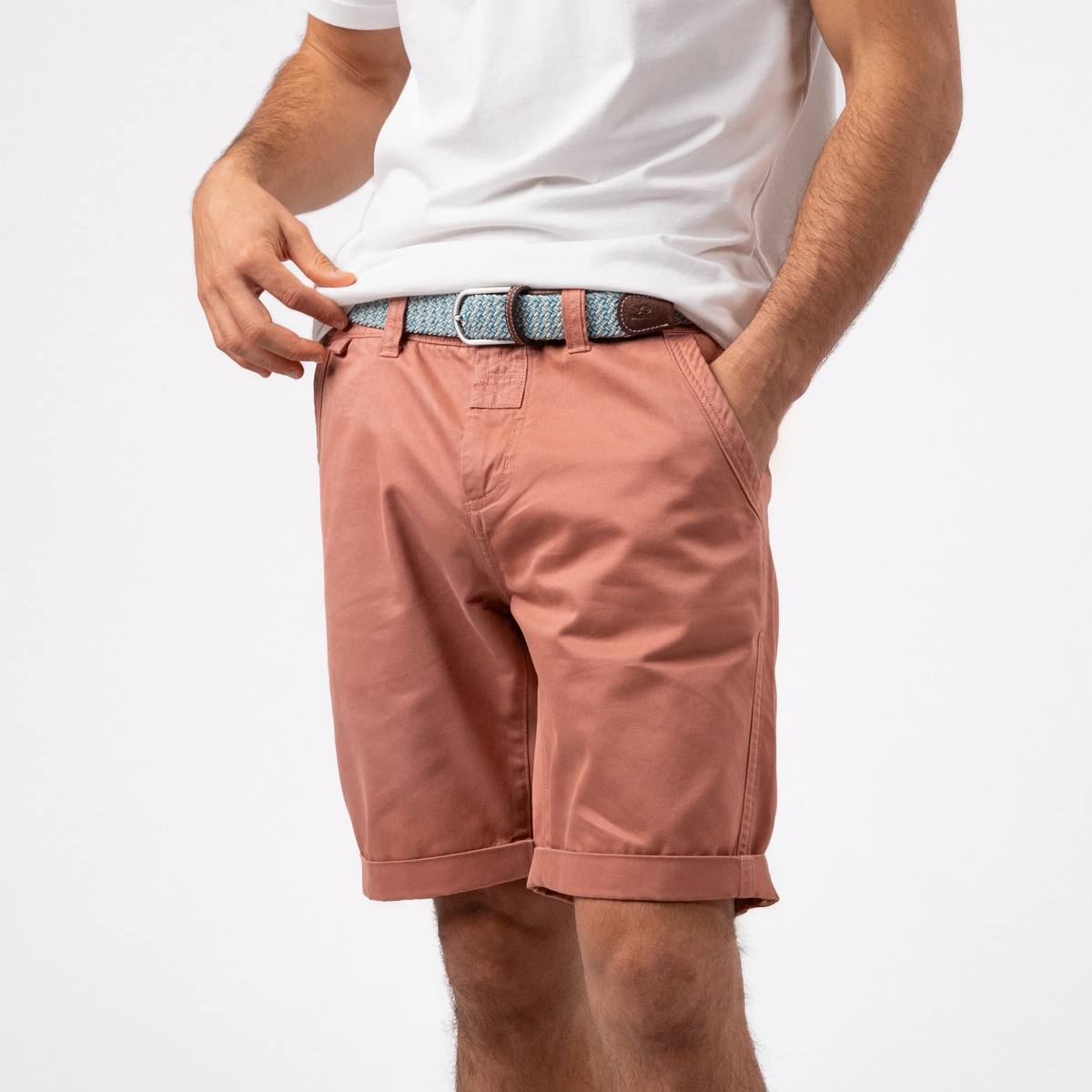 Short 100% coton biologique - first horizon - rose saumon - Billybelt - Porté