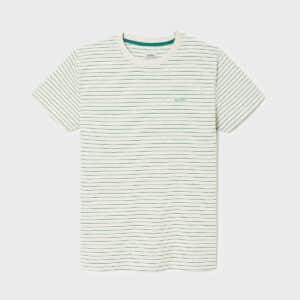 T-shirt Authentique Rayé Vert et Beige - 100% coton biologique – Billybelt - Vu de face sur fond blanc