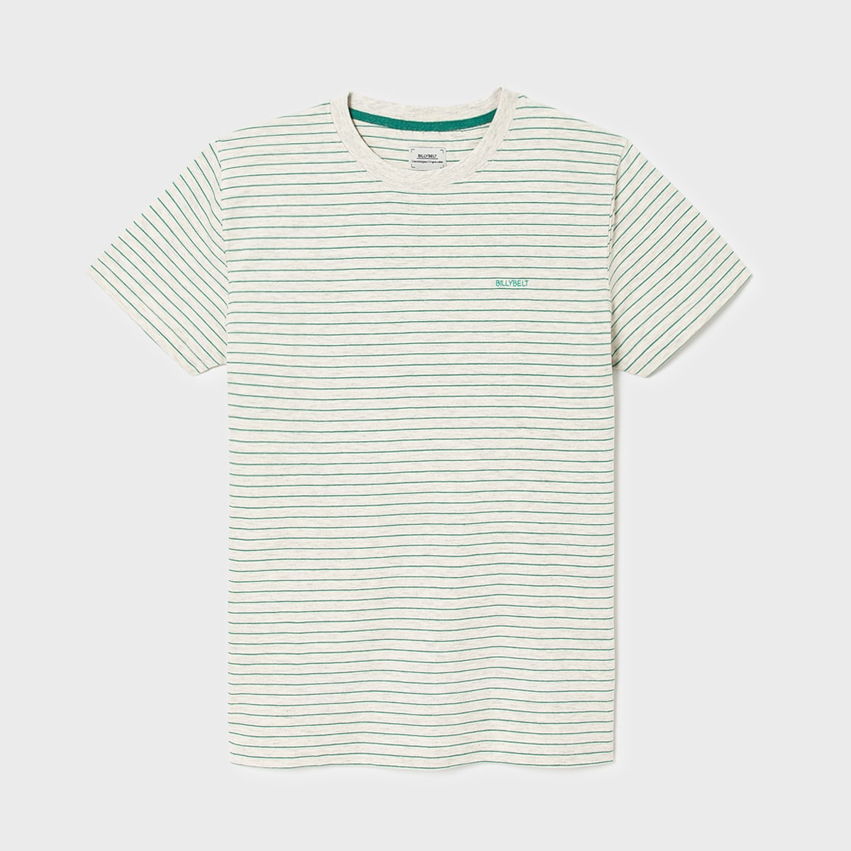 T-shirt Authentique Rayé Vert et Beige - 100% coton biologique – Billybelt - Vu de face sur fond blanc