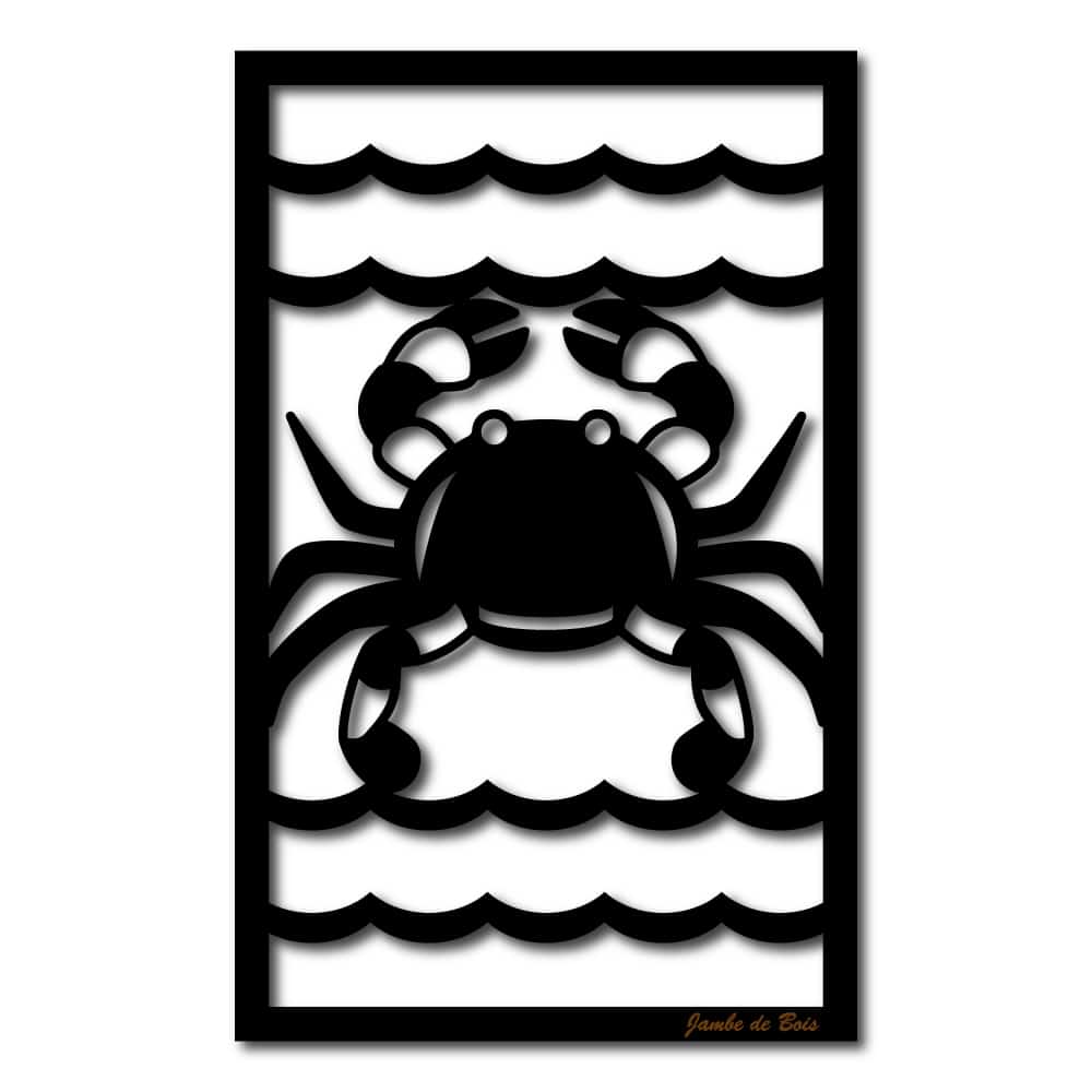 Tableau en bois – Le Crabe – Jambe de bois - Vu de face sur fond blanc