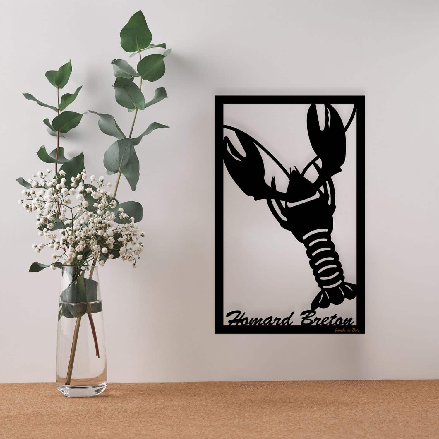 Tableau en bois – Le Homard - Jambe de bois - Vu de face sur fond blanc