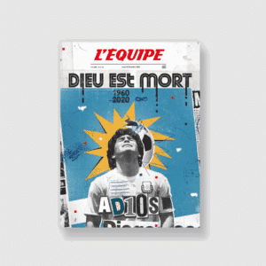 Affiche - L'équipe - Foot Maradona - Plakat - vue de face sur fond blanc.