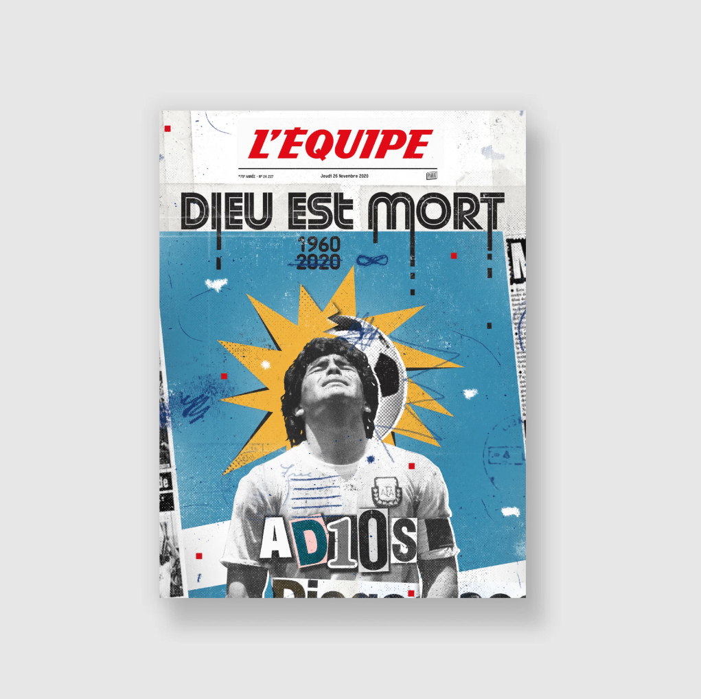 Affiche - L'équipe - Foot Maradona - Plakat - vue de face sur fond blanc.