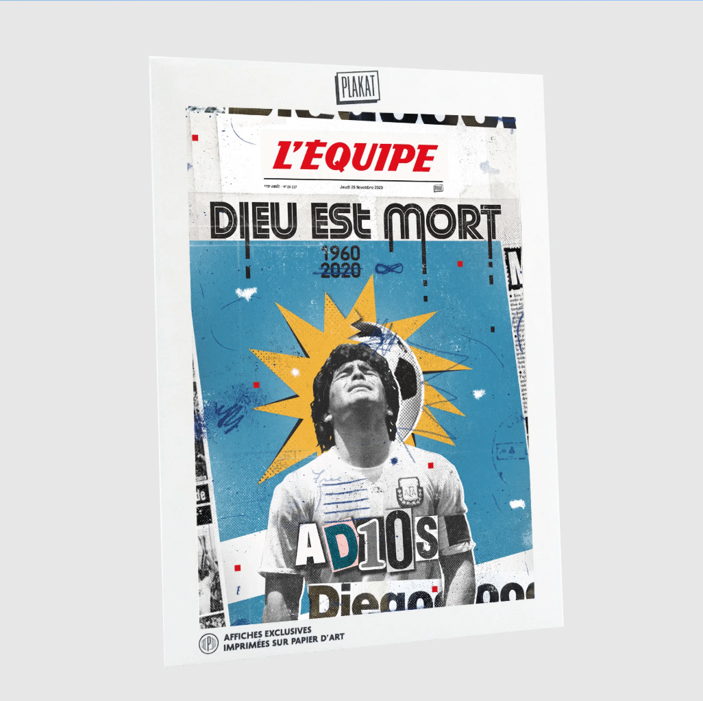 Affiche - L'équipe - Foot Maradona - Plakat - vue de face sur fond blanc.