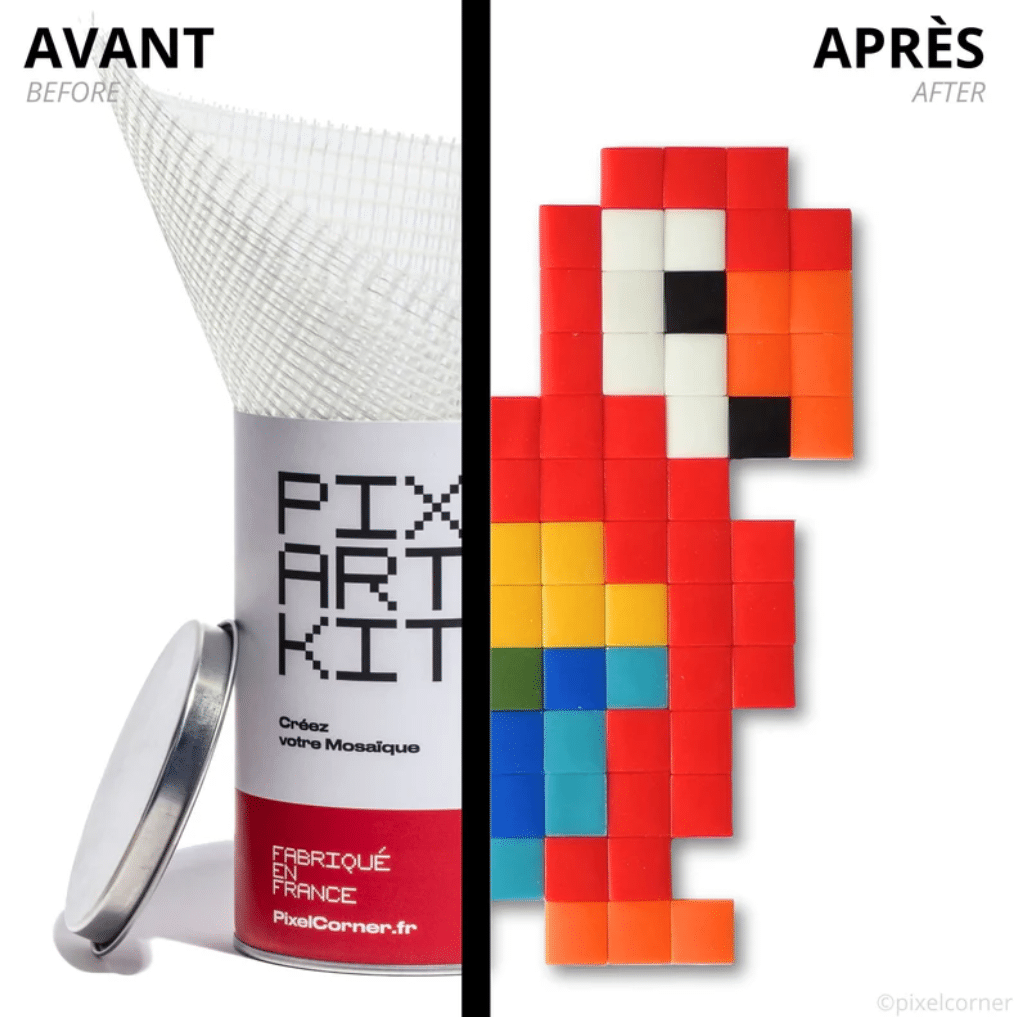 Kit DIY pixel art - Papagayo - Pixel Corner - vue de face sur fond blanc.