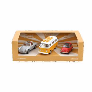 Coffret cadeau – Voitures vintage 1/43 – Norev - Vu de face sur fond blanc