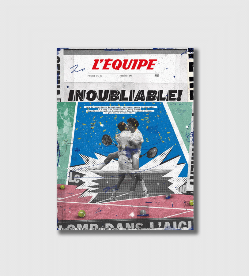 Affiche - L'équipe - Tennis Coupe Davis 91 - Plakat - vue de face sur fond blanc.