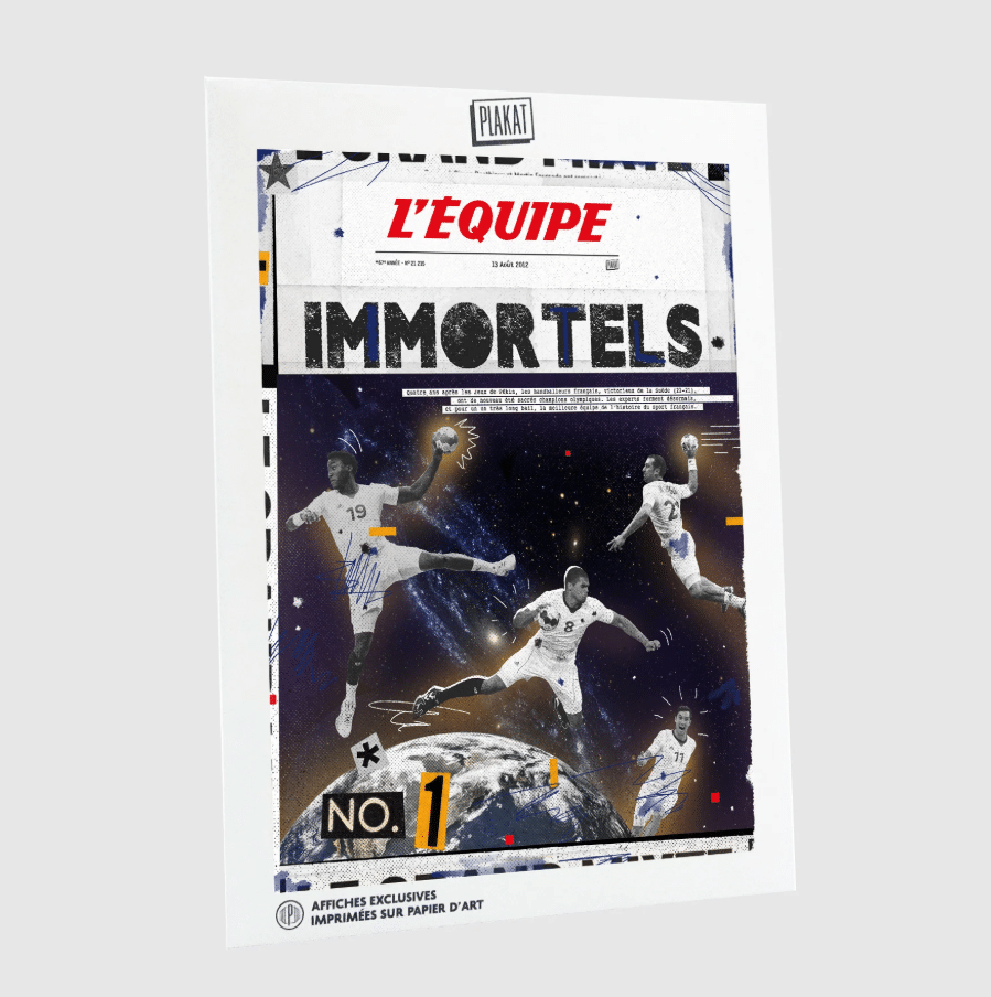 Affiche - L'équipe - Handball - Plakat - vue de coté sur fond blanc.