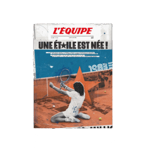 Affiche L’Équipe – Tennis Noah – Plakat : La victoire gravée en image - Vue de face sur fond blanc