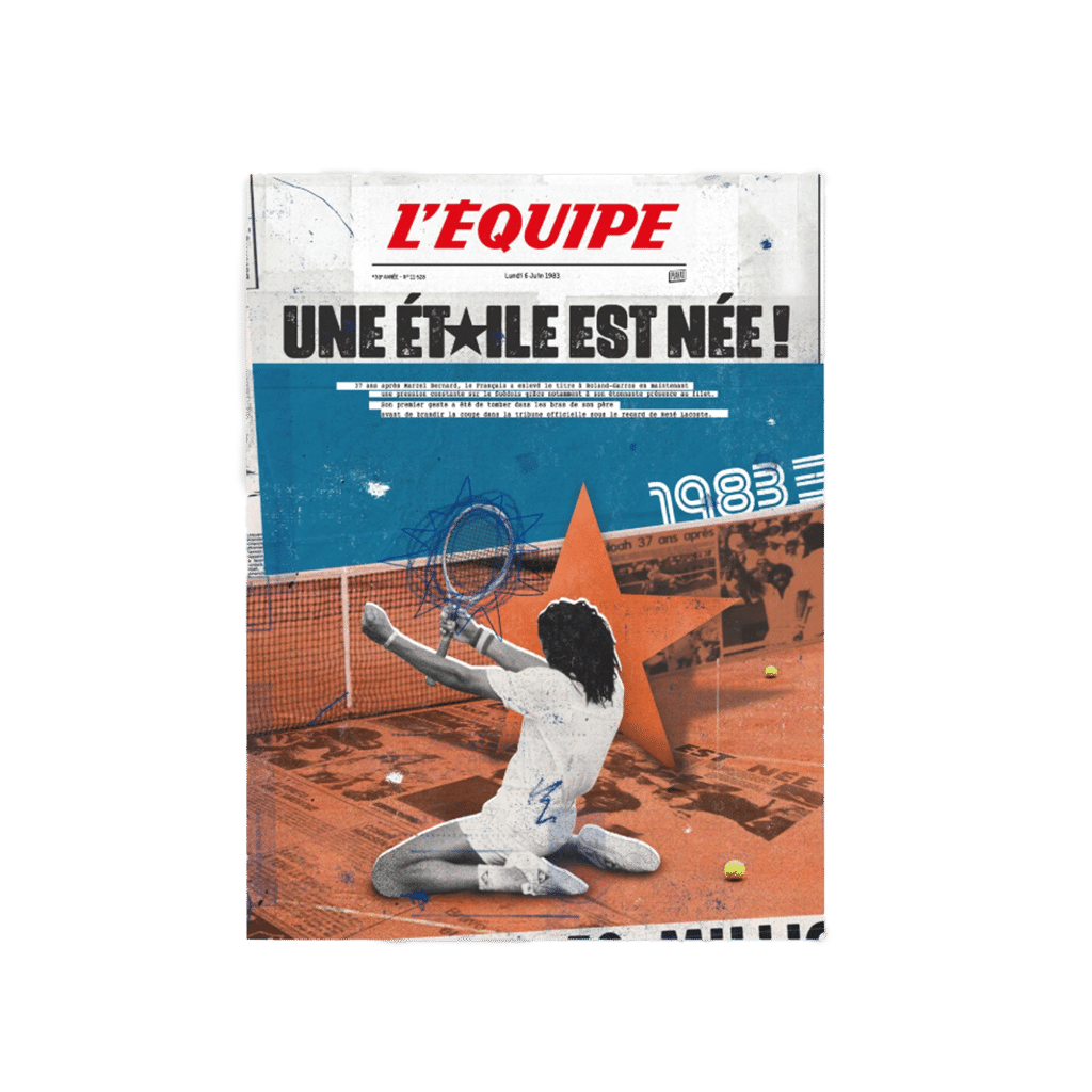 Affiche L’Équipe – Tennis Noah – Plakat : La victoire gravée en image - Vue de face sur fond blanc