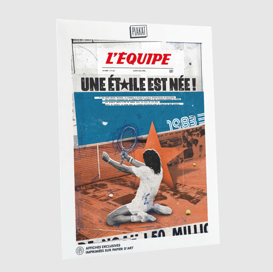 Affiche L’Équipe – Tennis Noah – Plakat : La victoire gravée en image - Vue de face sur fond blanc