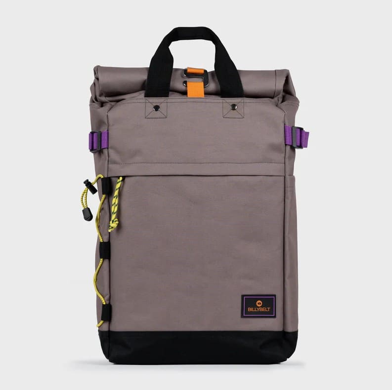 Sac à dos Roll-Top Taupe – 100 % Polyester Recyclé – Billybelt - Vu de face sur fond blanc