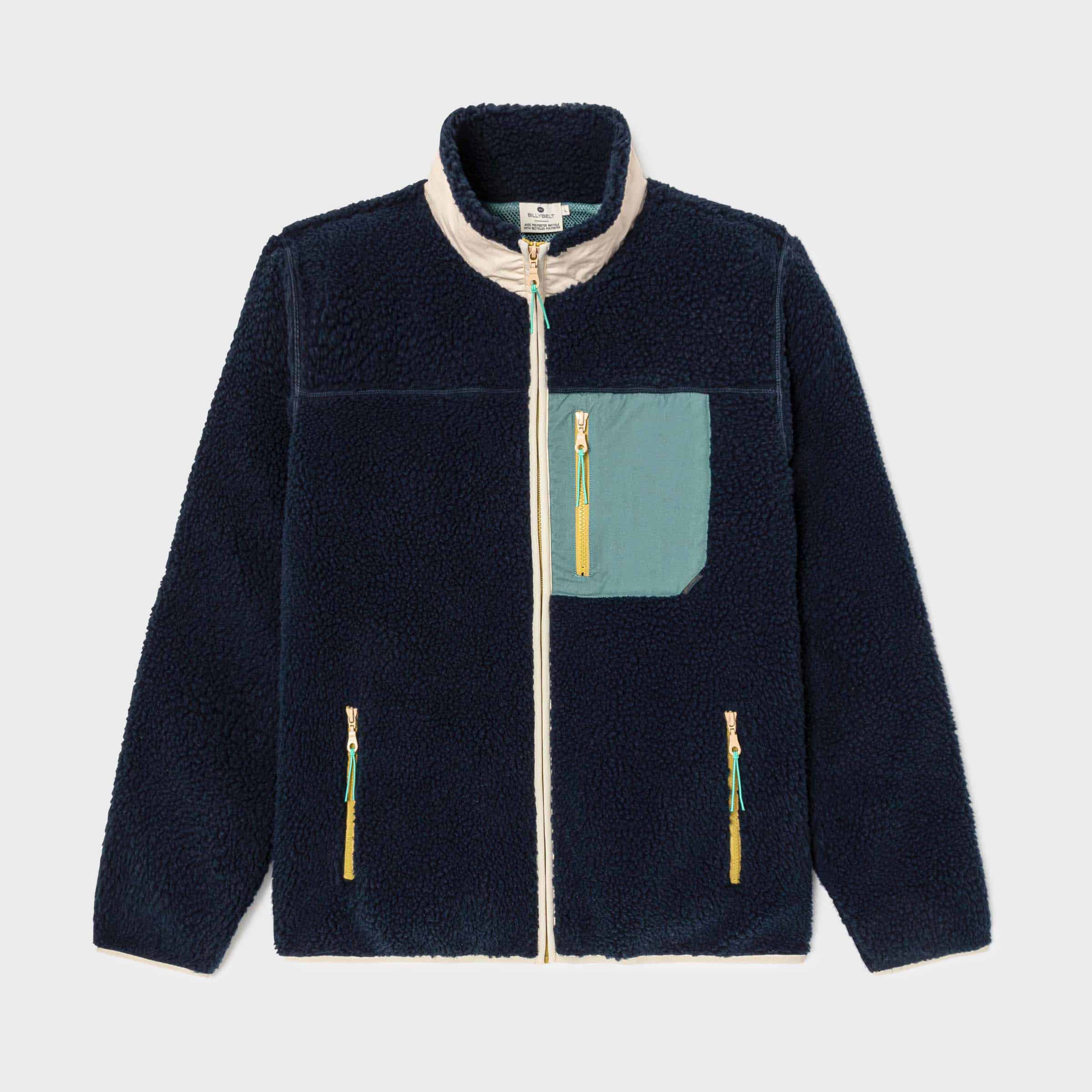 Veste Sherpa Mixte Zippée - Bleu et vert - Billybelt - Vue de face sur fond blanc
