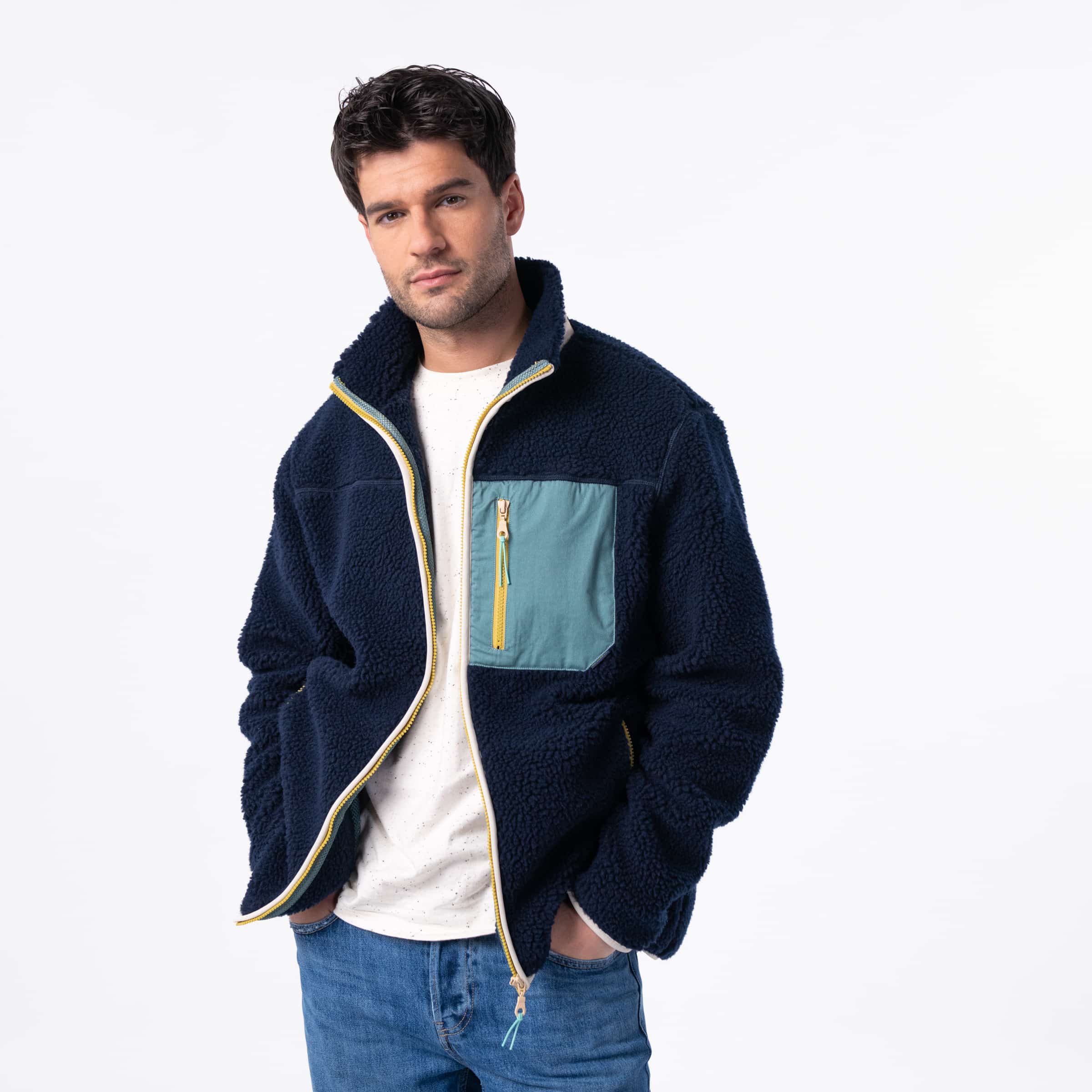 Veste Sherpa Mixte Zippée - Bleu et vert - Billybelt - Portée