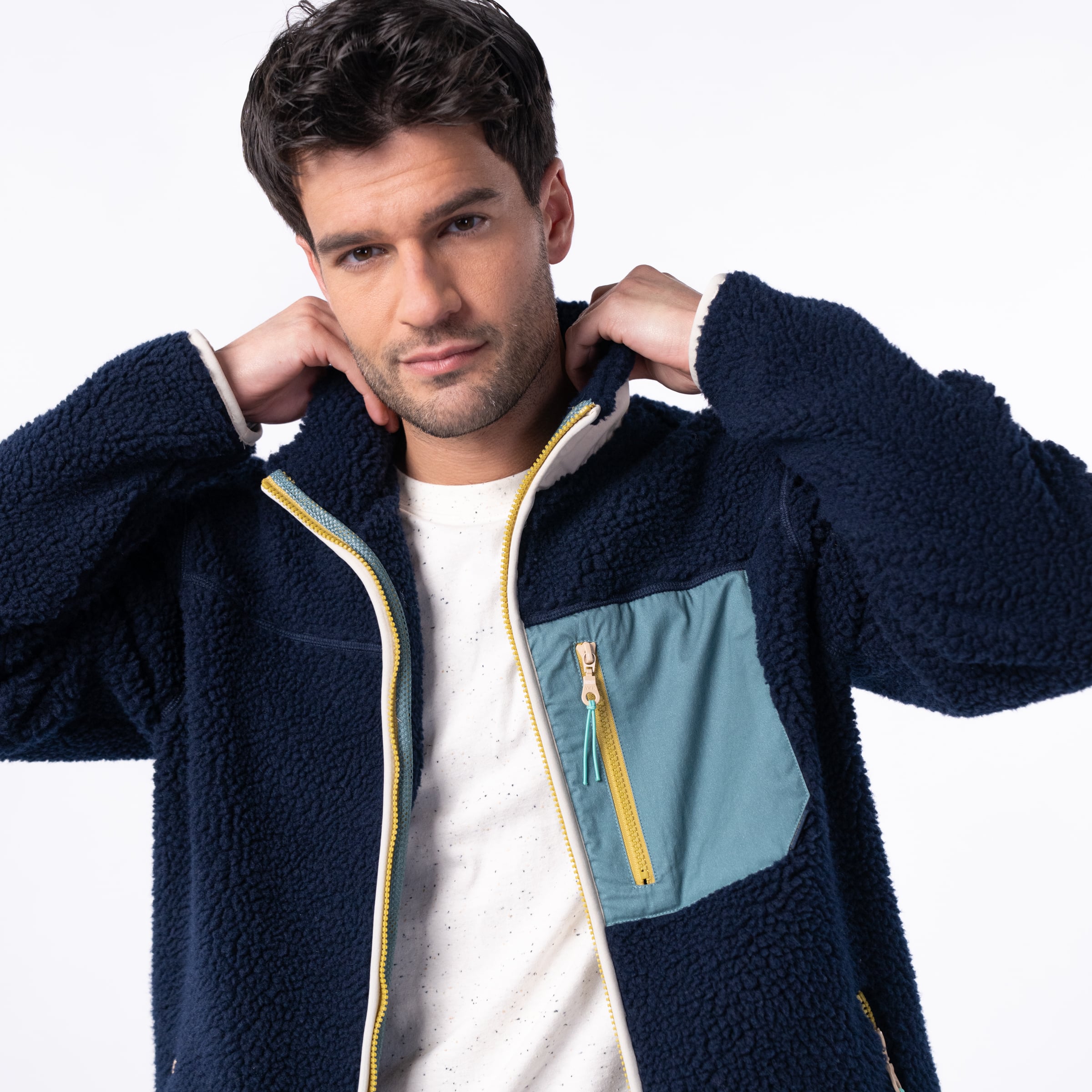 Veste Sherpa Mixte Zippée - Bleu et vert - Billybelt - Portée