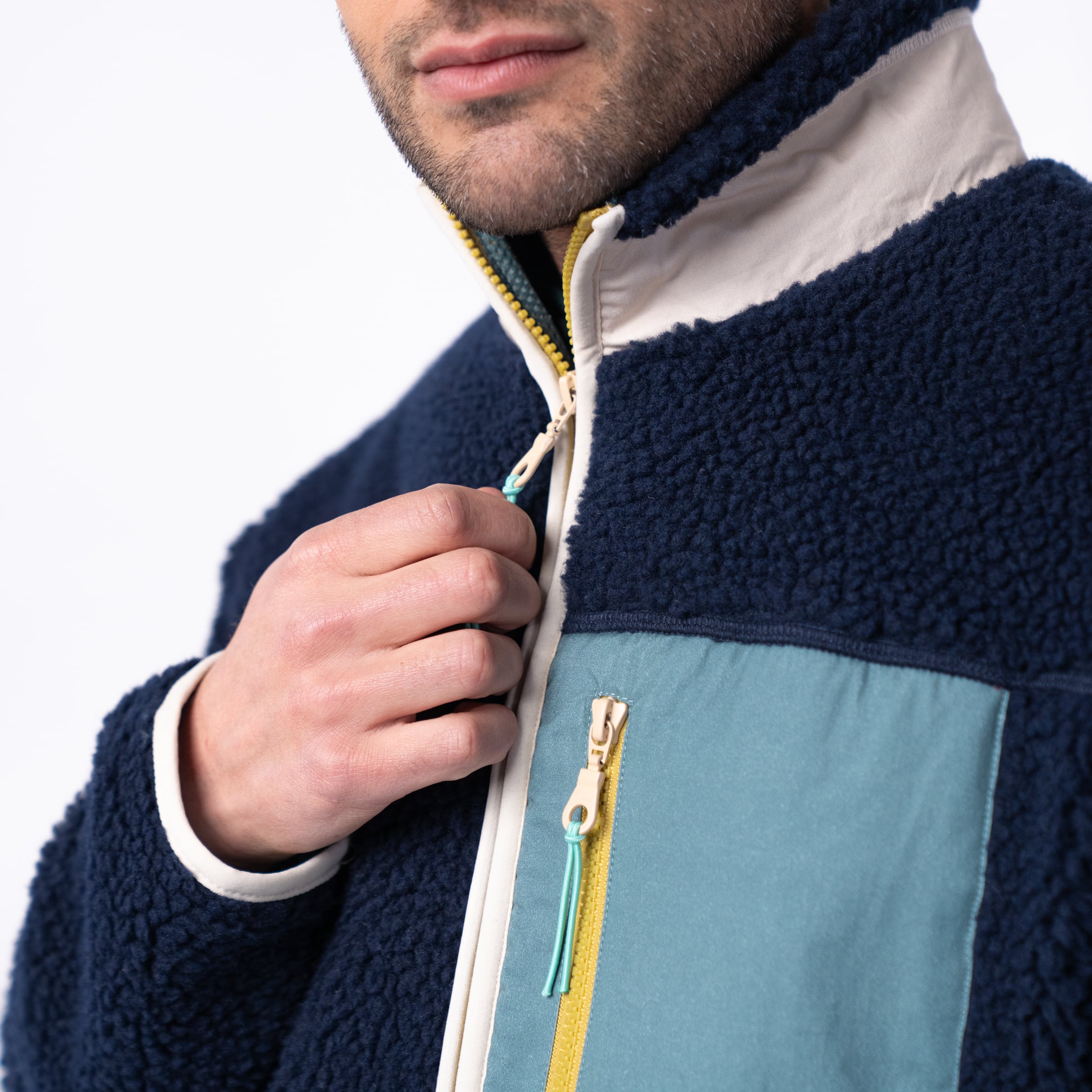 Veste Sherpa Mixte Zippée - Bleu et vert - Billybelt - Portée