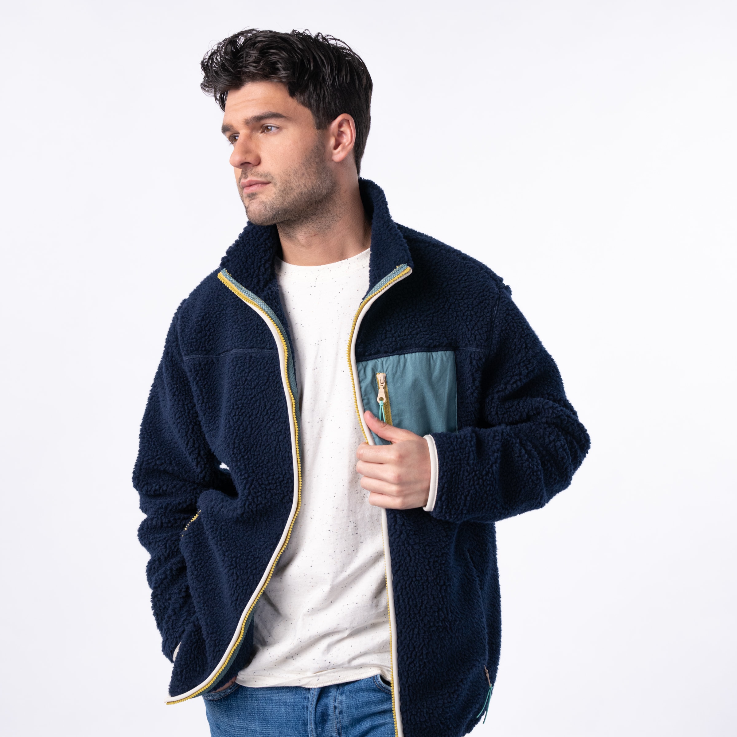Veste Sherpa Mixte Zippée - Bleu et vert - Billybelt - Portée