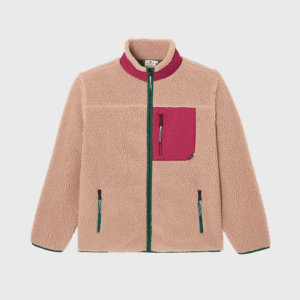 Veste Sherpa Mixte Zippée - Naturel et bordeaux - Billybelt - Vue de face sur fond blanc