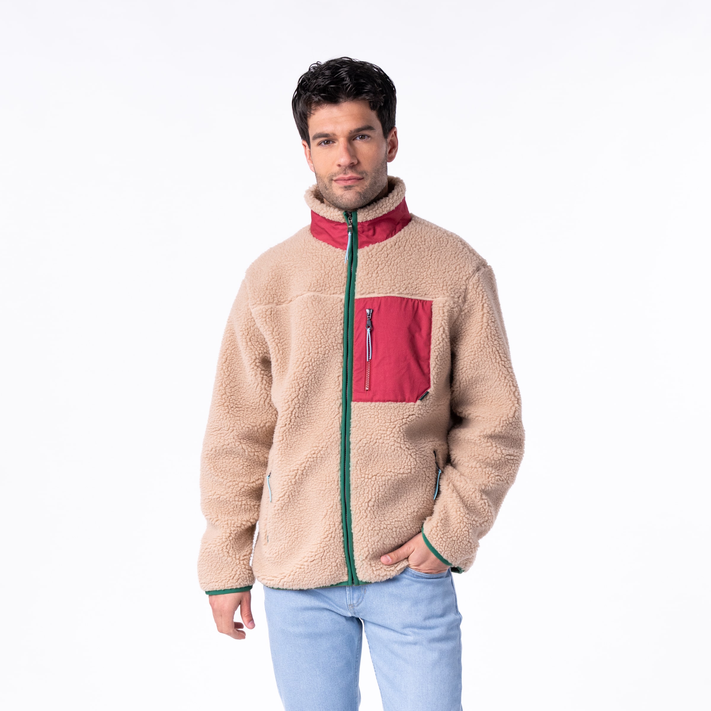 Veste Sherpa Mixte Zippée - Naturel et bordeaux - Billybelt - Portée