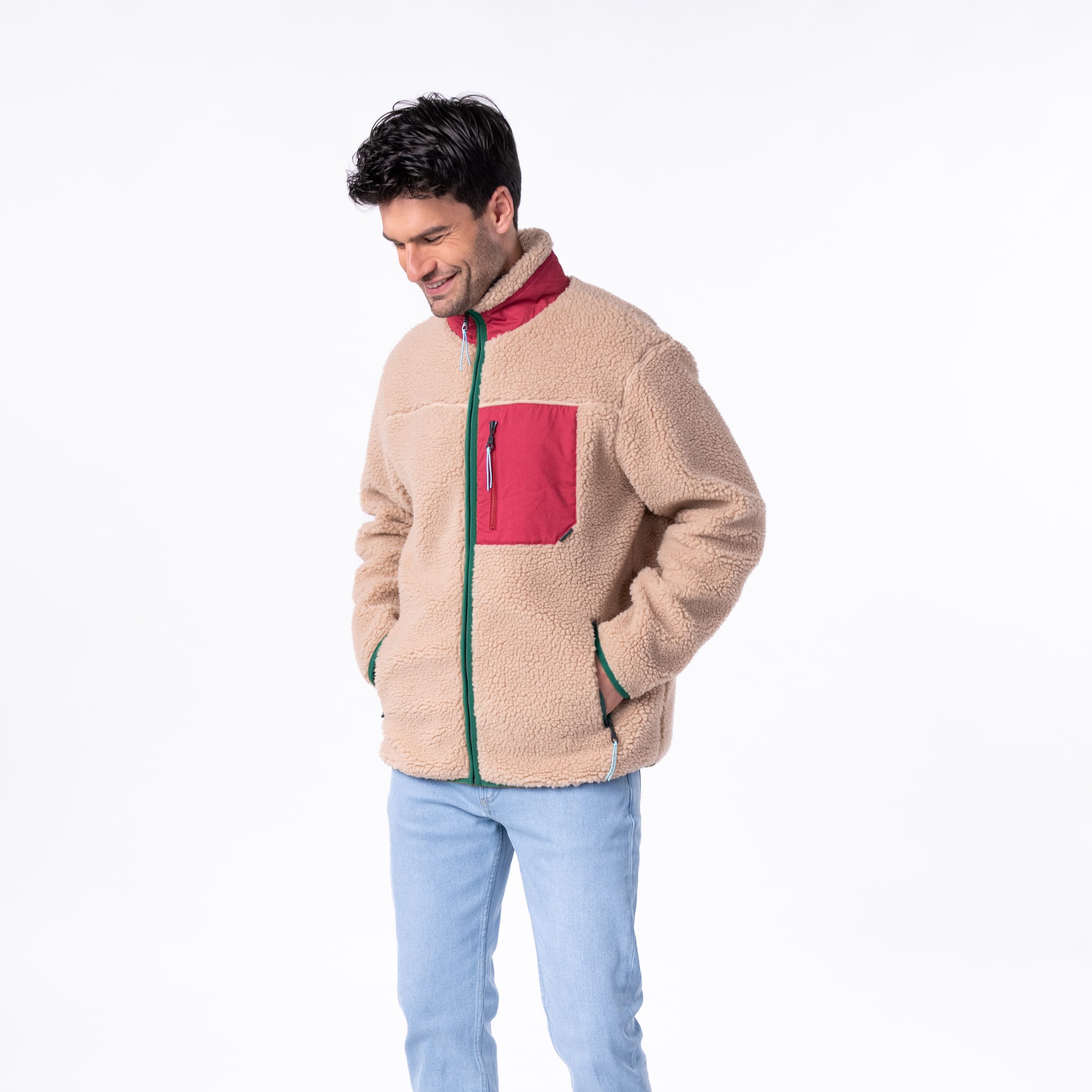 Veste Sherpa Mixte Zippée - Naturel et bordeaux - Billybelt - Portée