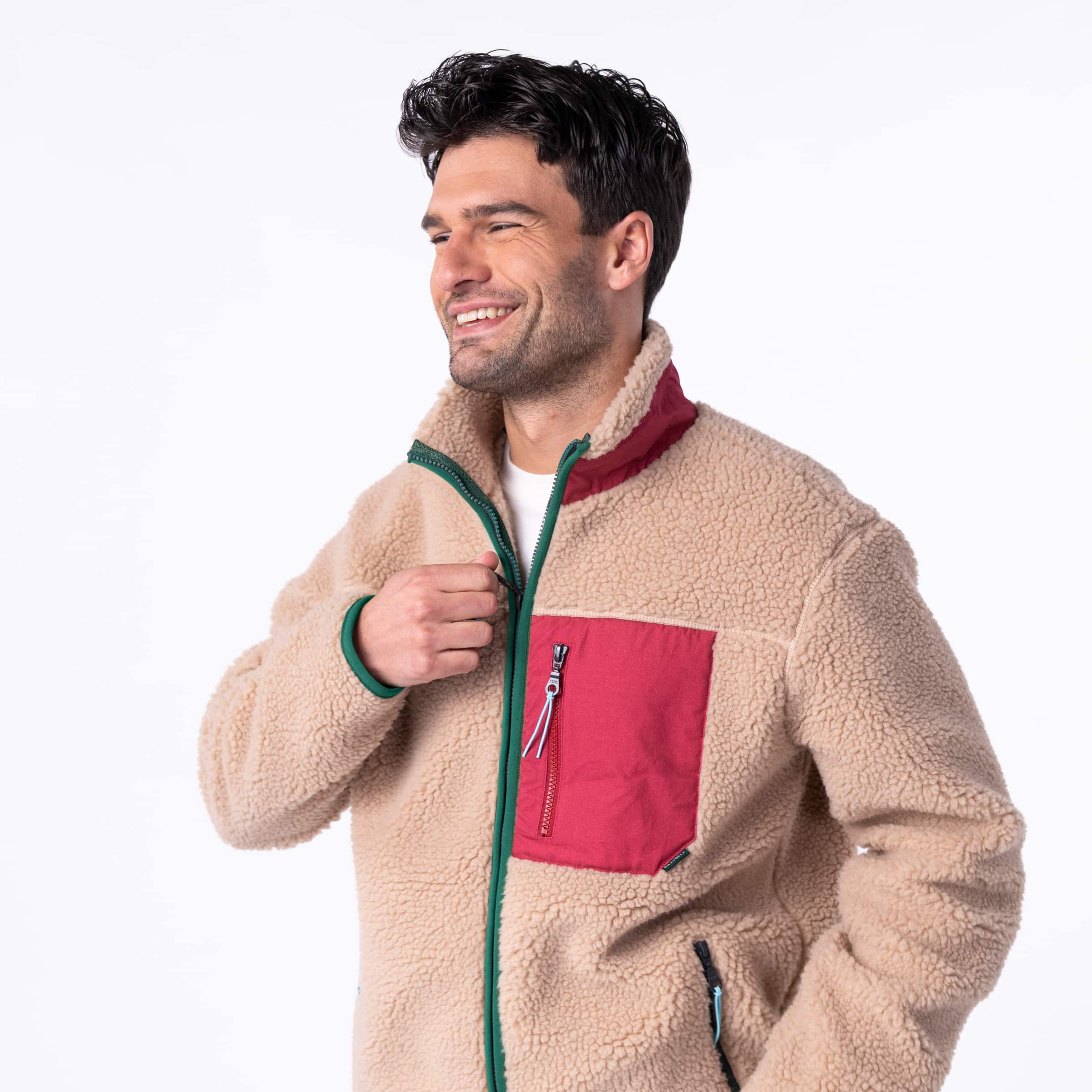 Veste Sherpa Mixte Zippée - Naturel et bordeaux - Billybelt - Portée