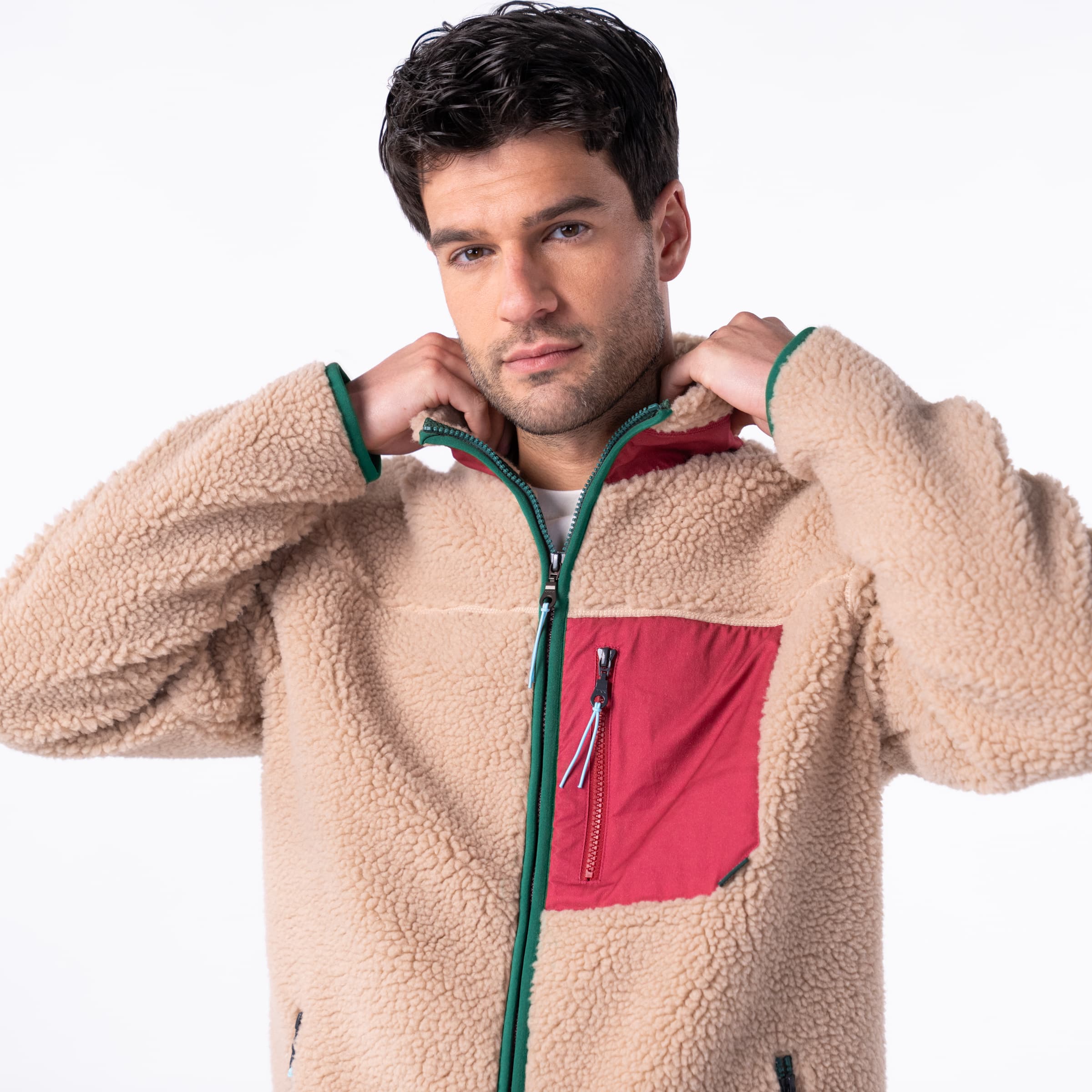 Veste Sherpa Mixte Zippée - Naturel et bordeaux - Billybelt - Portée
