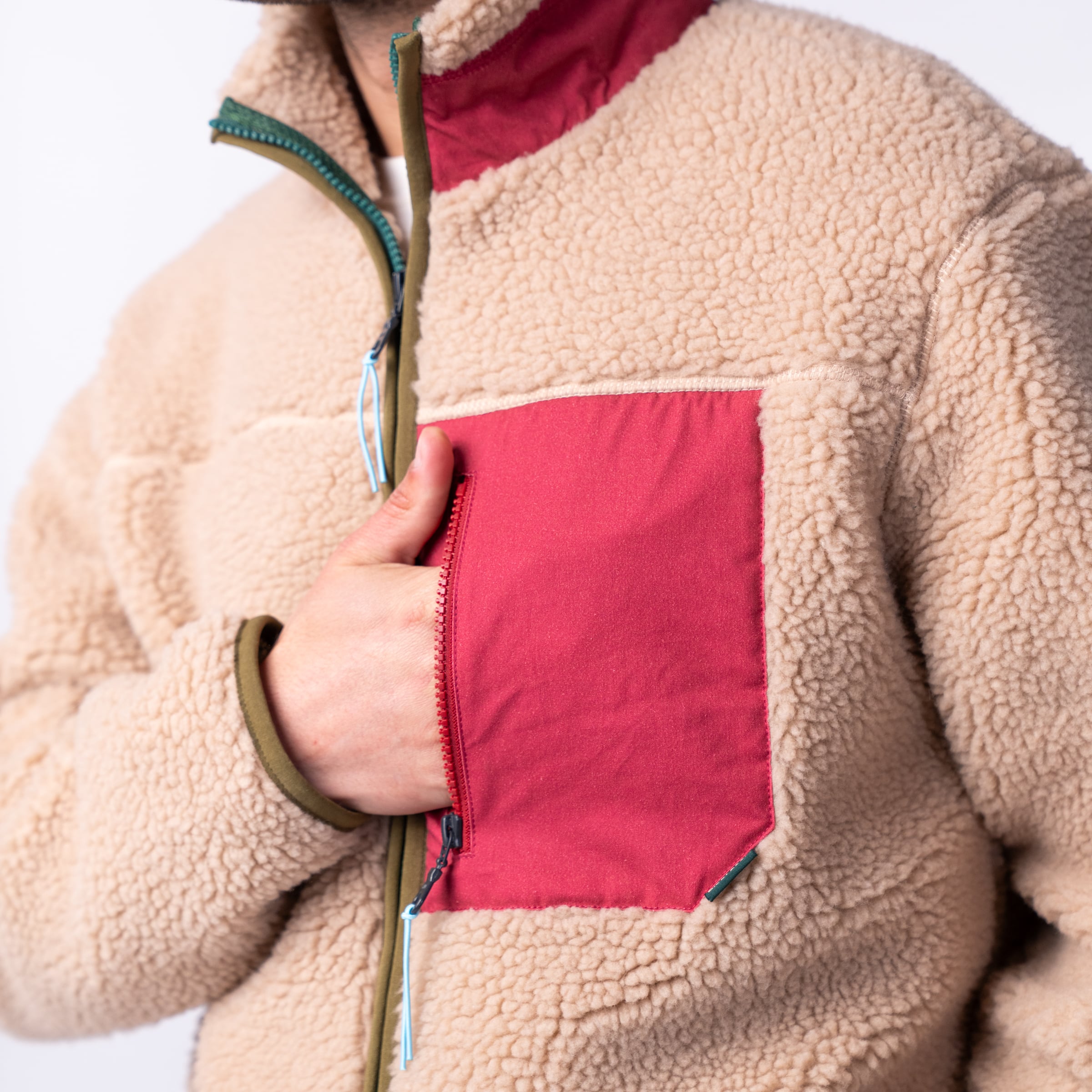 Veste Sherpa Mixte Zippée - Naturel et bordeaux - Billybelt - Portée