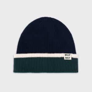 Bonnet en laine  – Marine, Vert et Beige – Billybelt - Vu de face sur fond blanc