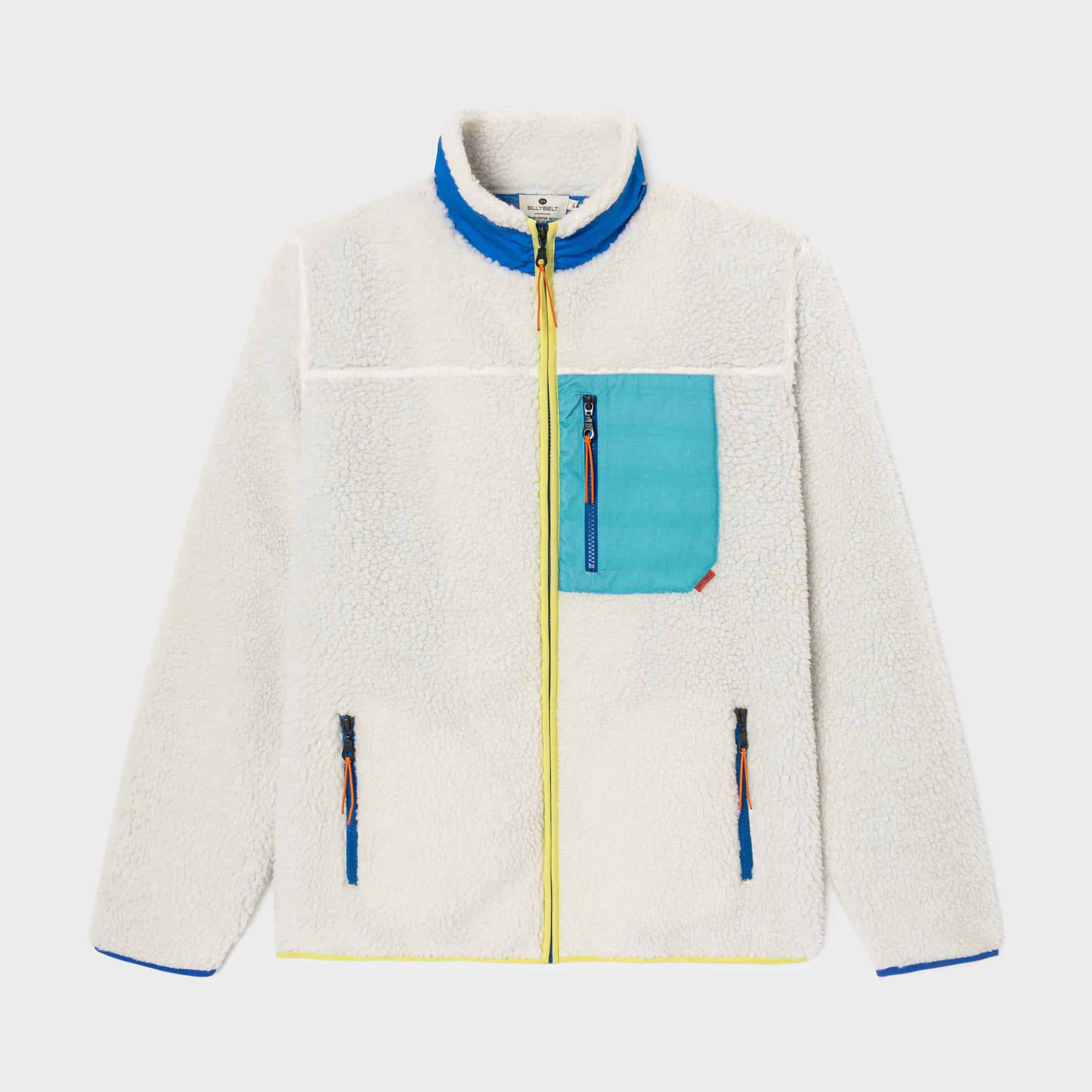 Veste Sherpa Mixte Zippée - Ivoire et bleu - Billybelt - Vue de face sur fond blanc