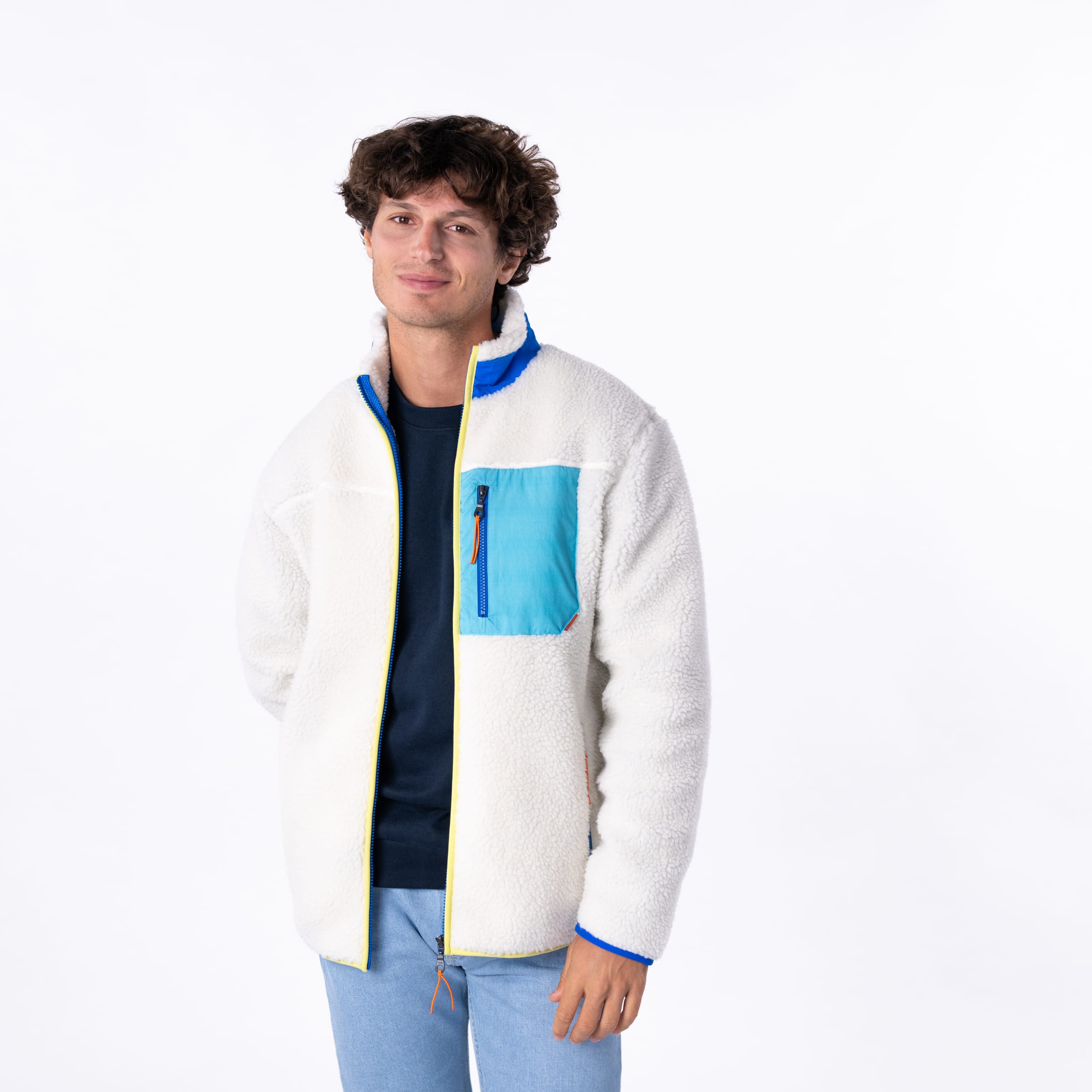 Veste Sherpa Mixte Zippée - Ivoire et bleu - Billybelt - Portée