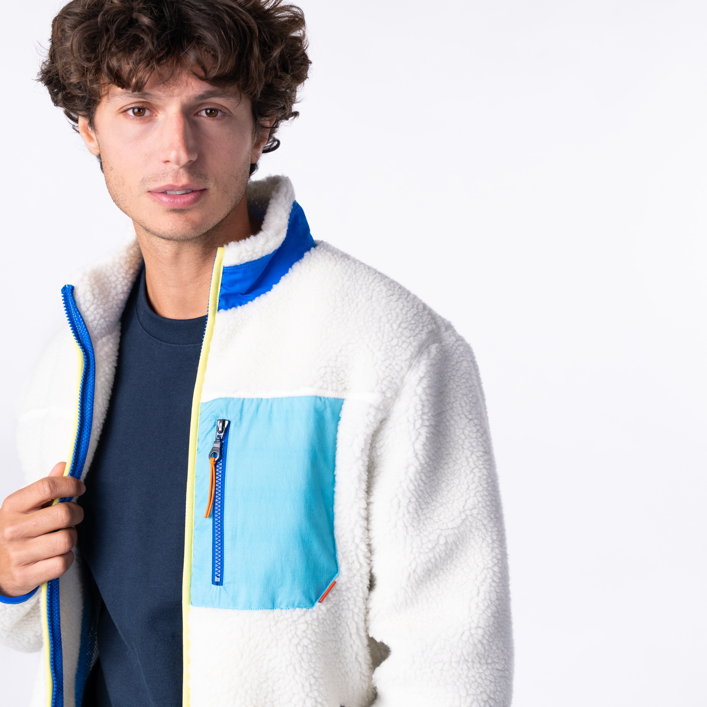 Veste Sherpa Mixte Zippée - Ivoire et bleu - Billybelt - Portée