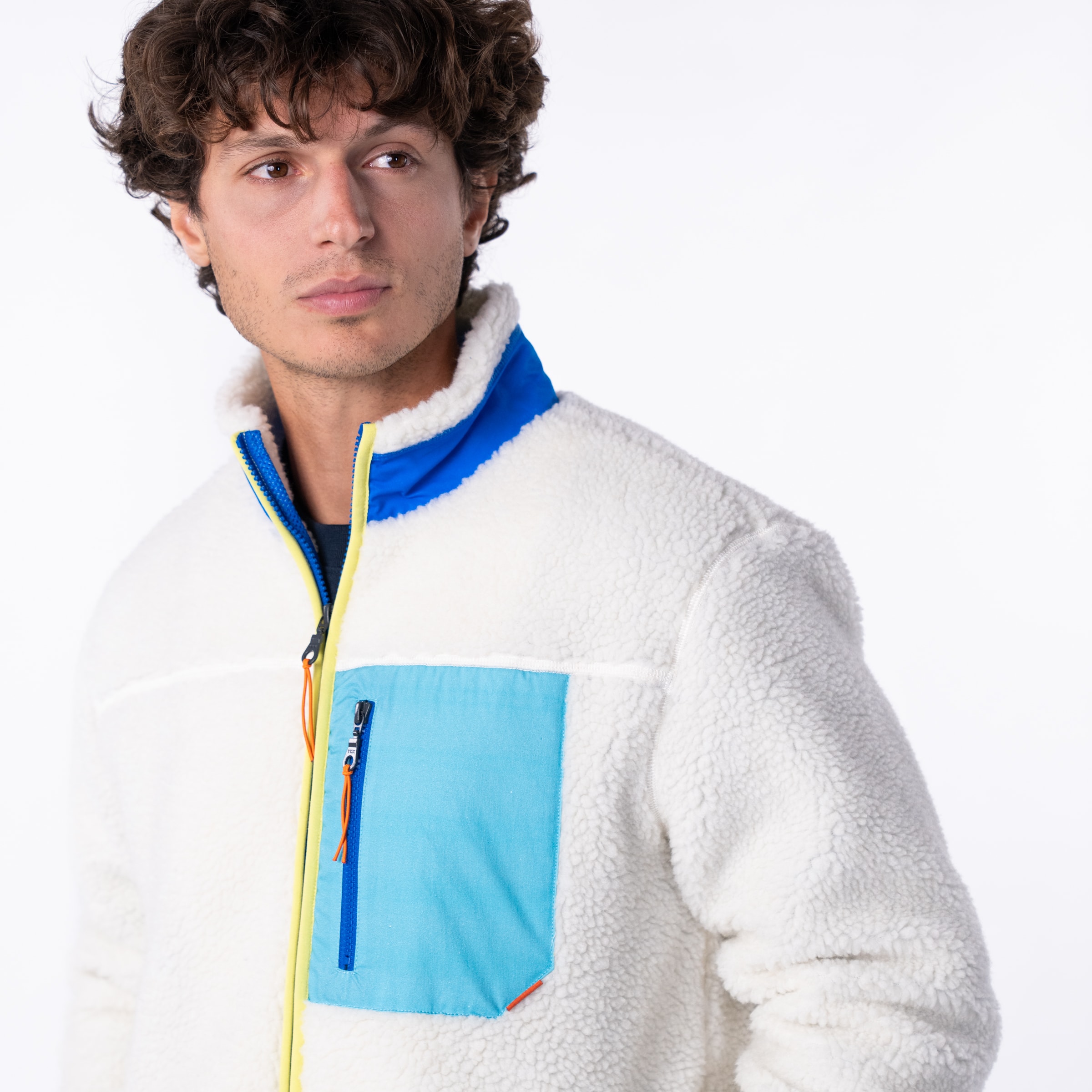 Veste Sherpa Mixte Zippée - Ivoire et bleu - Billybelt - Portée