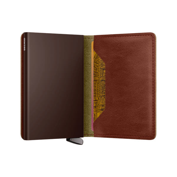 Premium Miniwallet Basco – Whiskey - Secrid - Vu ouvert sur fond blanc