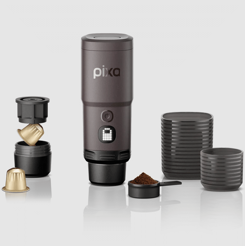 Machine à expresso portable - Pixapresso - Bordeaux foncé de Wacaco - Vue de face sur fond blanc