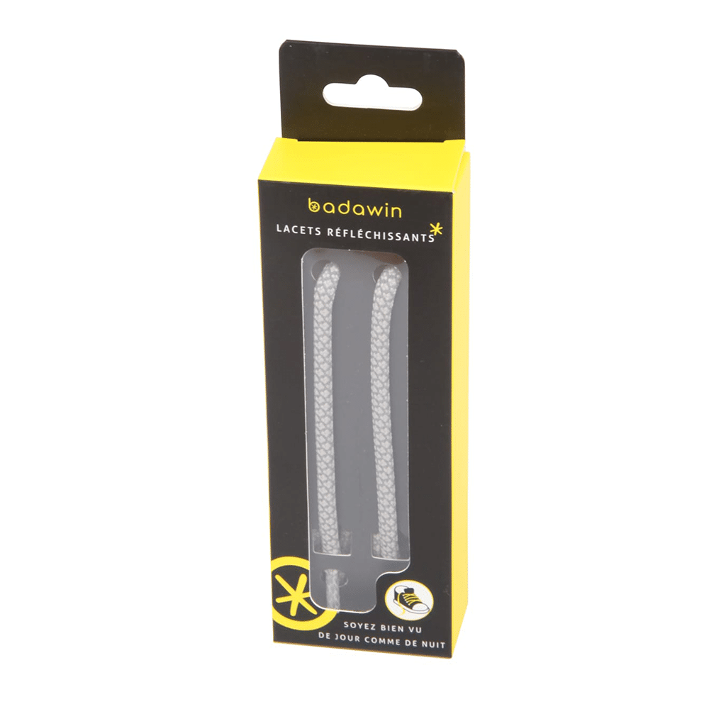 Lacets Réfléchissants 120 cm – Gris – Badawin - Vus de face sur fond blanc