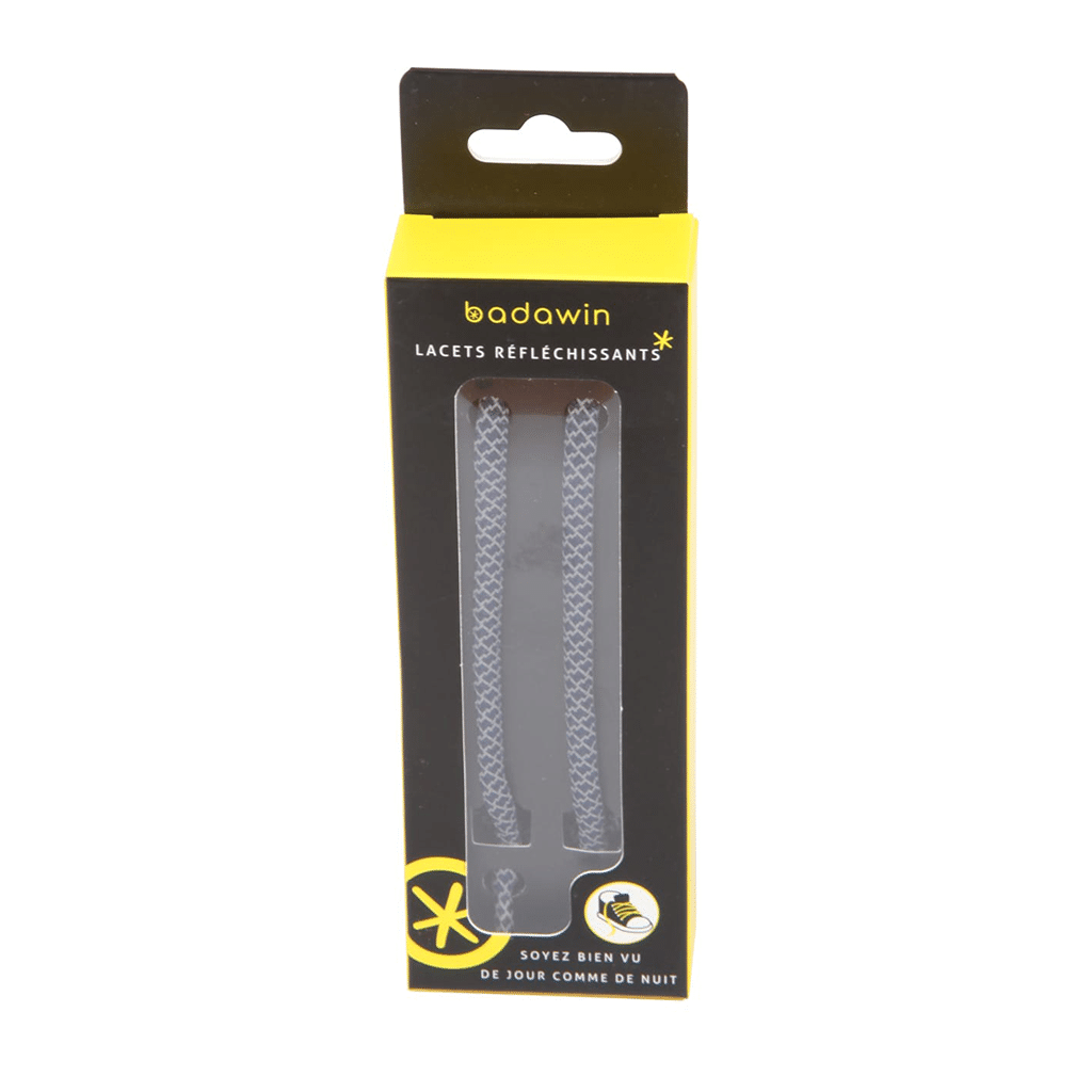 Lacets Réfléchissants 120 cm – Noir – Badawin - Vus de face sur fond blanc