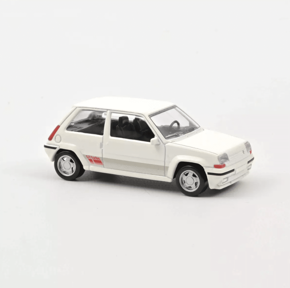 Voiture minimaliste 1/43 - Renault SuperCinq - Blanc - Norev - vue de coté sur fond blanc