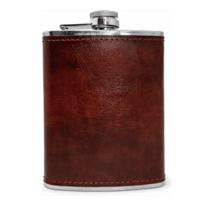 Flasque en cuir marron Vin Bouquet – Élégance et praticité - Vue de face sur fond blanc