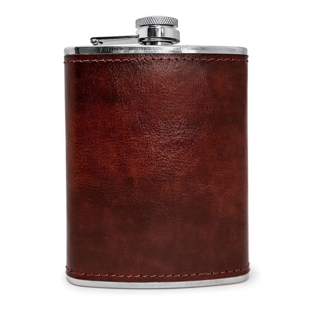 Flasque en cuir marron Vin Bouquet – Élégance et praticité - Vue de face sur fond blanc