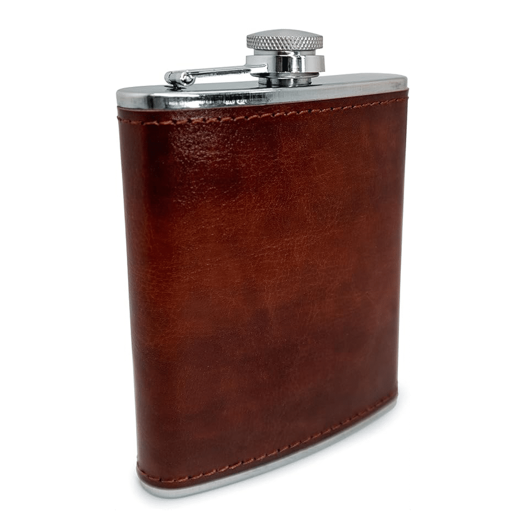 Flasque en cuir marron Vin Bouquet – Élégance et praticité - Vue de face sur fond blanc