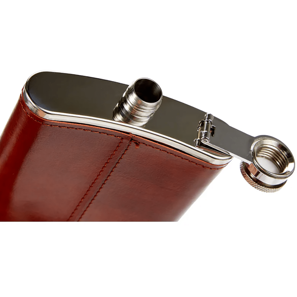 Flasque en cuir marron Vin Bouquet – Élégance et praticité - Vue du dessus sur fond blanc