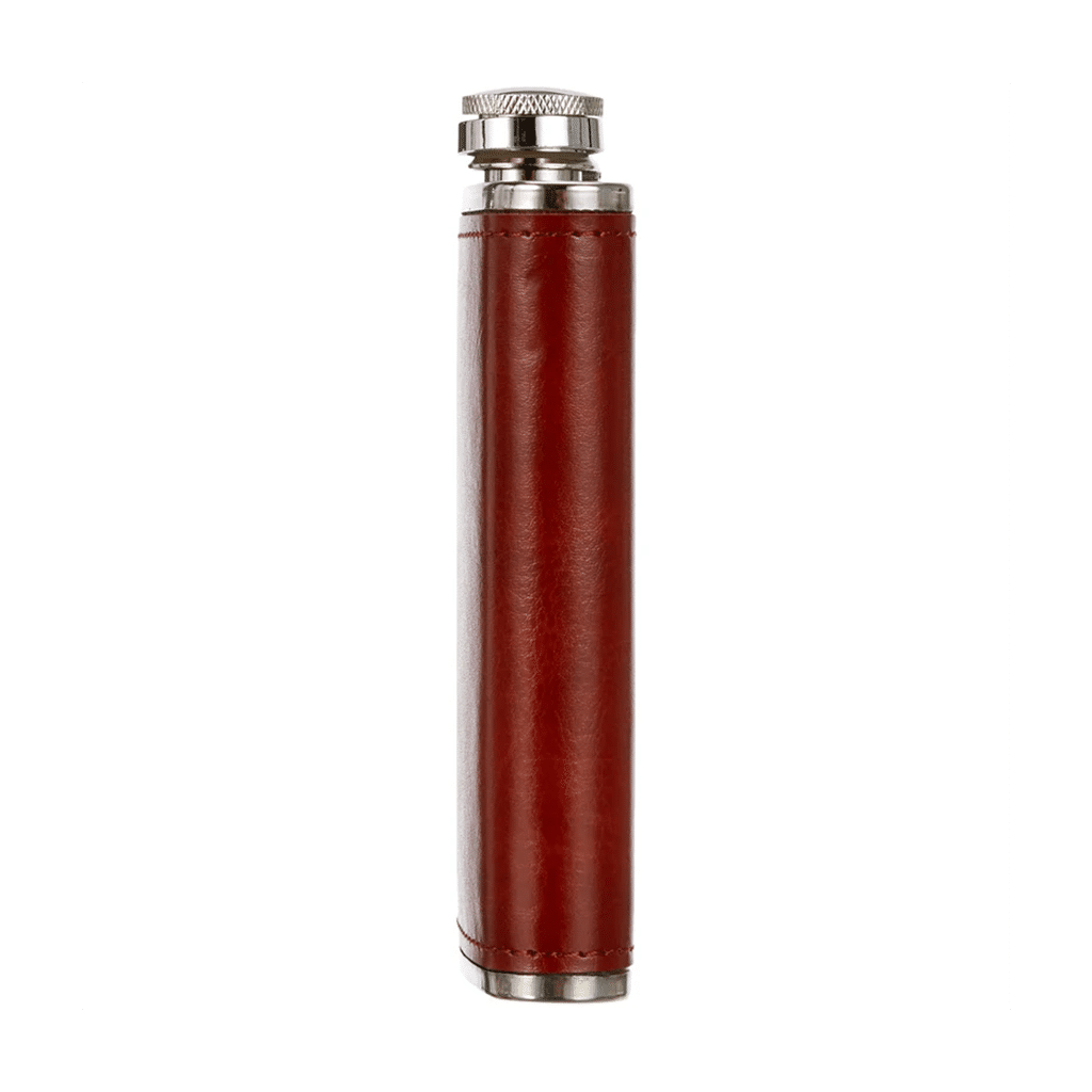 Flasque en cuir marron Vin Bouquet – Élégance et praticité - Vue de côté sur fond blanc