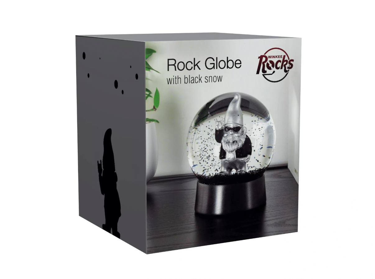 Boule à neige noire – Nain de roche – Winkee - Vue de face sur fond blanc