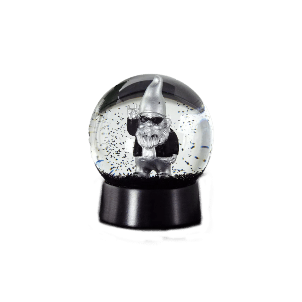 Boule à neige noire – Nain de roche – Winkee - Vue de face sur fond blanc